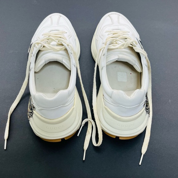 Gucci Rhyton Great White Tiger Leather Animal Print Logo Men's Sneakers Size 8 - Picture 2 of 10